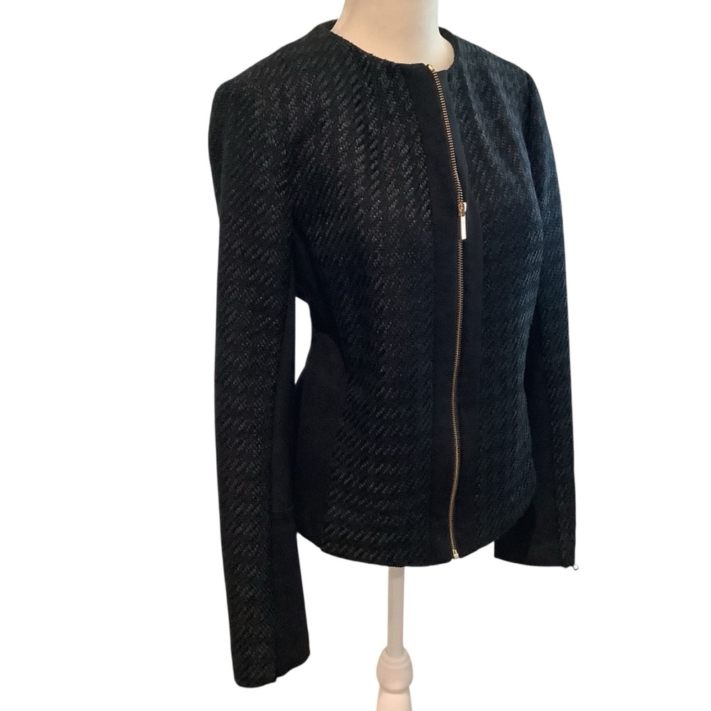 Calvin Klein Crewneck TweedTextured Black Blazer w/Gold Accents Beautiful Piece